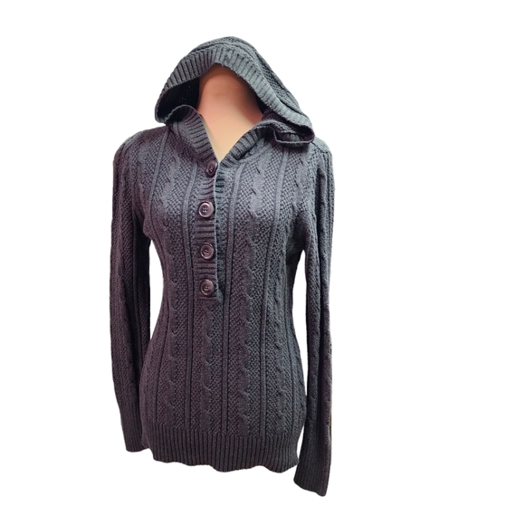 Chaps   half button down cable knit sweater hoodie - Picture 3 of 8